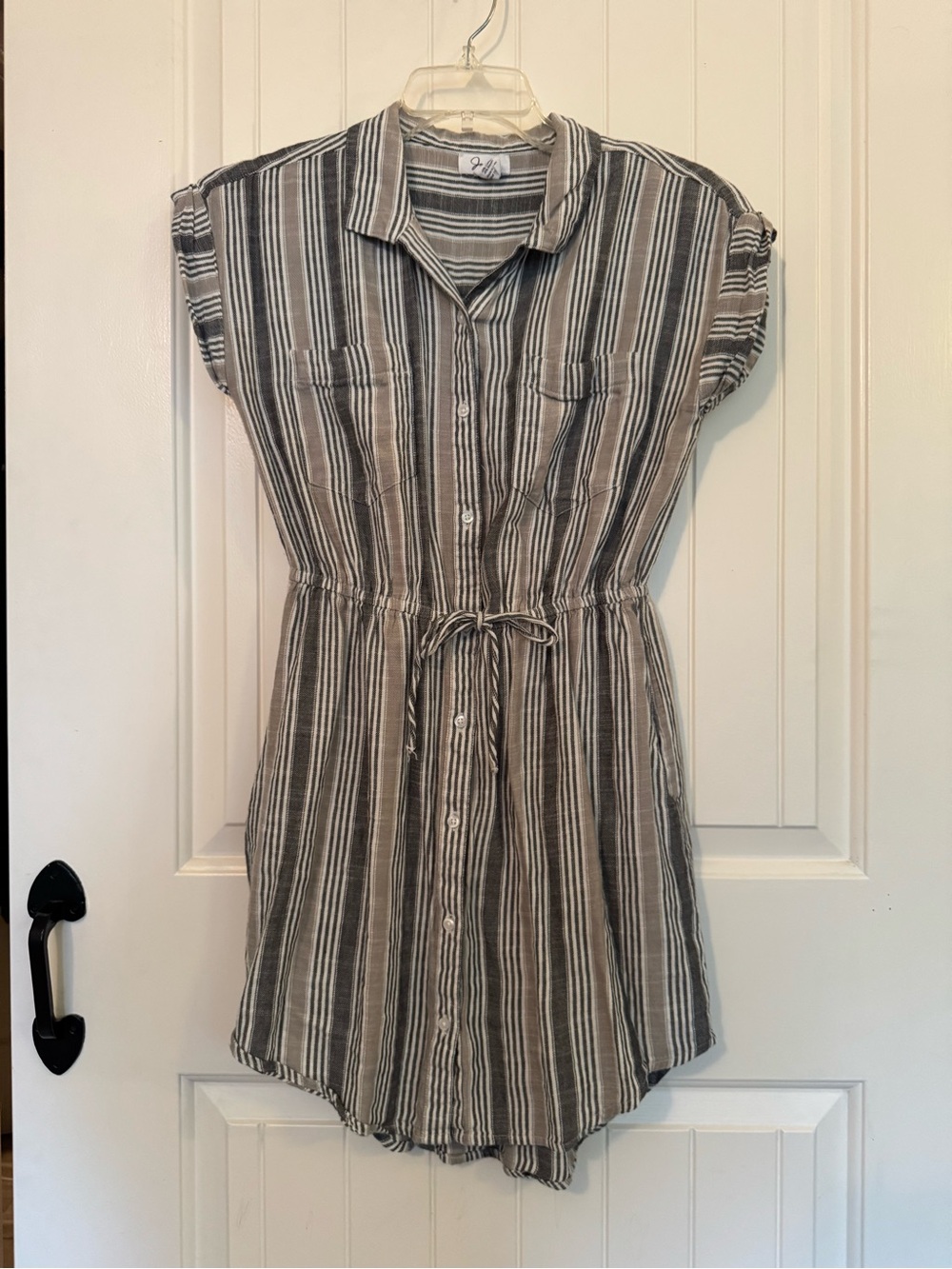 & Other Stories Gray and White Striped Button-Front Shirt Dress